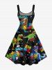 Dinosaur Jigsaw Puzzle Print Hawaii A Line Dress - Noir 6X
