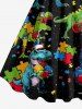 Dinosaur Jigsaw Puzzle Print Hawaii A Line Dress - Noir 6X