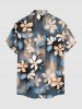 Plus Size Flower Ombre Print Hawaii Button Pocket Shirt For Men - Bleu-gris 4XL