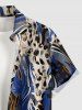 Chemise hawaïenne à imprimé léopard grande taille et poches boutonnées pour hommes - Bleu 2XL