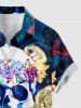 Chemise hawaïenne grande taille pour homme, à imprimé de fleurs de crâne et de rose, boutons et poche. - Bleu 4XL