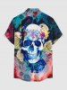 Chemise hawaïenne grande taille pour homme, à imprimé de fleurs de crâne et de rose, boutons et poche. - Bleu 4XL