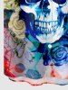 Plus Size Skull Rose Flower Print Buttons Pocket Hawaii Shirt For Men -  