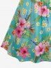 Robe hawaïenne grande taille à imprimé floral d'hibiscus et feuilles tropicales, bretelles croisées et froncées. - Turquoise Foncée 4X