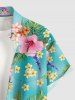 Chemise hawaïenne grande taille pour homme, à imprimé floral tropical et feuilles d'hibiscus, boutons et poche. - Turquoise Foncée 4XL