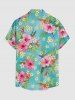 Chemise hawaïenne grande taille pour homme, à imprimé floral tropical et feuilles d'hibiscus, boutons et poche. - Turquoise Foncée 4XL