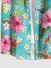 Chemise hawaïenne grande taille pour homme, à imprimé floral tropical et feuilles d'hibiscus, boutons et poche. - Turquoise Foncée 4XL
