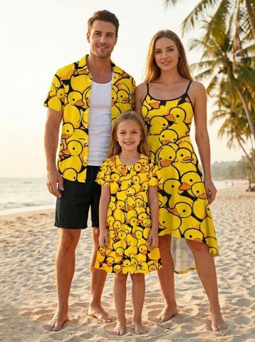 Ensemble de plage hawaïen assorti grande taille à imprimé canard mignon pour toute la famille - GOLDEN BROWN