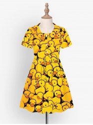 Kid's Cute Duck Print Hawaii Button Dress - Brun Doré 130