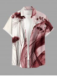 Chemise hawaïenne à poches boutons, imprimé floral colorblock grande taille pour homme - Rouge foncé 2XL