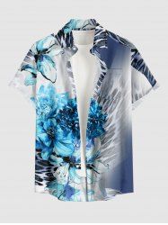Chemise hawaïenne à poches boutonnées, imprimé léopard ombré et fleurs, grande taille, pour hommes - Bleu S