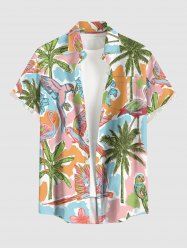 Chemise à boutons pour homme, grande taille, imprimé perroquet, cocotiers et hibiscus, fleurs de perroquet, style hawaïen - Rose  S