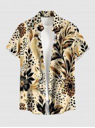 Chemise hawaïenne à poches boutonnées, imprimé léopard et fleurs, grandes tailles pour hommes - café lumière S