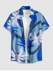 Chemise à poches boutonnées hawaïennes à imprimé tropical de feuilles de cocotiers pour hommes, grandes tailles - Bleu 5XL
