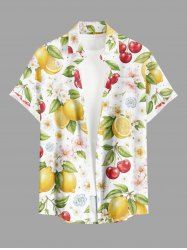 Chemise hawaïenne à poches boutons, imprimé citron et fleurs de cerisier, grande taille pour hommes - Jaune 4XL