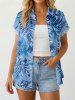 Tropical Leaf Flower Print Matching Hawaii Beach Outfit For Couples - Bleu 