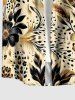 Chemise hawaïenne à poches boutonnées, imprimé léopard et fleurs, grandes tailles pour hommes - café lumière S