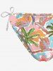 Coconut Tree Hibiscus Flower Parrot Flamingo Print Hawaii Plunging Halter Backless Bikini Set -  