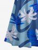 Robe longue trapèze grande taille à imprimé tropical de cocotiers et de feuilles de cocotiers, style hawaïen, épaules dénudées et croisée - Bleu 4X