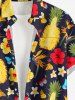 Chemise hawaïenne à poches boutons, imprimé ananas, hibiscus et papillons, grandes tailles pour hommes - Brun Doré S