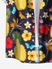 Chemise hawaïenne à poches boutons, imprimé ananas, hibiscus et papillons, grandes tailles pour hommes - Brun Doré S