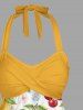 Maillot de bain tankini hawaïen à imprimé citron et fleurs de cerisier, dos nu et jambes courtes, style torsadé. - Jaune 3X