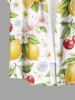 Chemise hawaïenne à poches boutons, imprimé citron et fleurs de cerisier, grande taille pour hommes - Jaune 4XL