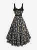 Robe asymétrique grande taille à imprimé fleuri, liseré pailleté, ourlet haut-bas, avec ceinture amovible - Noir 2X | US 18-20
