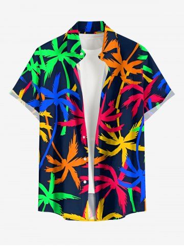 Plus Size Colorful Coconut Tree Print Hawaii Button Pocket Shirt For Men - BLACK - 5XL