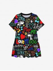 Kid's Colorful Letters Dog Heart Paw Print Hawaii Dress -  