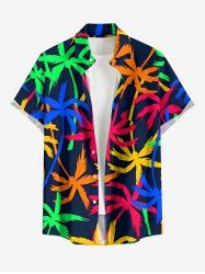 Colorful Coconut Tree Print Hawaii Button Pocket Shirt For Men -  