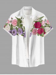 Flower Leaf Print Hawaii Button Pocket Shirt For Men -  