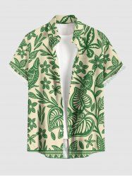Chemise hawaïenne à imprimé fleurs, feuilles et oiseaux, grande taille, avec poche boutonnée, pour hommes - Vert 2XL