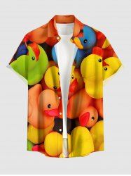 Cute Duck Print Hawaii Button Pocket Shirt For Men - Orange 2XL