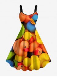 Plus Size Cute Duck Print Hawaii A Line Dress -  