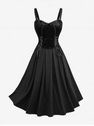 Robe débardeur grande taille à lacets, gaufré floral et bordure en dentelle - Noir L | US 12