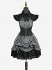 Robe gothique 2-en-1 à imprimé rayé, taille cintrée, volants et découpes - Noir S