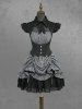 Robe gothique 2-en-1 à imprimé rayé, taille cintrée, volants et découpes - Noir S