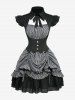 Robe gothique 2-en-1 à imprimé rayé, taille cintrée, volants et découpes - Noir S