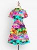 Kid's Coconut Tree Ombre Print Hawaii Button Dress - Pourpre  100