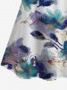 Blouse grande taille à imprimé floral aquarelle, style hawaïen, épaules dénudées et volants. - Pourpre  5XL