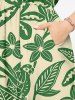 Robe midi trapèze grande taille à imprimé fleurs, feuilles et oiseaux, style hawaïen, avec poches fendues. - Vert 1X