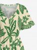 Robe midi trapèze grande taille à imprimé fleurs, feuilles et oiseaux, style hawaïen, avec poches fendues. - Vert 1X