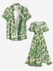 Robe midi trapèze grande taille à imprimé fleurs, feuilles et oiseaux, style hawaïen, avec poches fendues. - Vert 1X