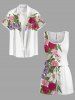 Combinaison hawaïenne à imprimé fleurs et feuilles grande taille avec cordon de serrage et poches - Blanc XS