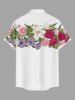 Flower Leaf Print Hawaii Button Pocket Shirt For Men -  