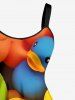 Plus Size Cute Duck Print Hawaii A Line Dress -  