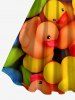 Plus Size Cute Duck Print Hawaii A Line Dress -  