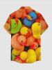 Cute Duck Print Hawaii Button Pocket Shirt For Men - Orange 2XL