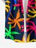 Colorful Coconut Tree Print Hawaii Button Pocket Shirt For Men -  